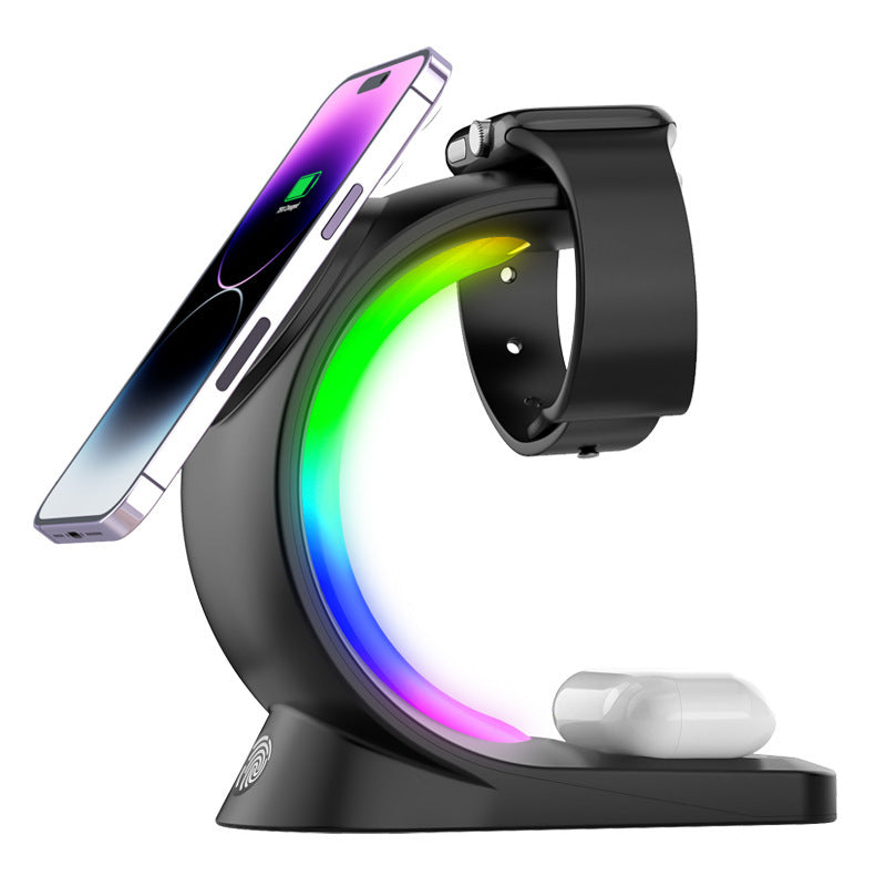 4 In 1 Magnetic Wireless Charger Fast Charging For Smart Phone Atmosphere Light Charging Station For Airpods Pro I-phone Watch - HD Wireless Product #8