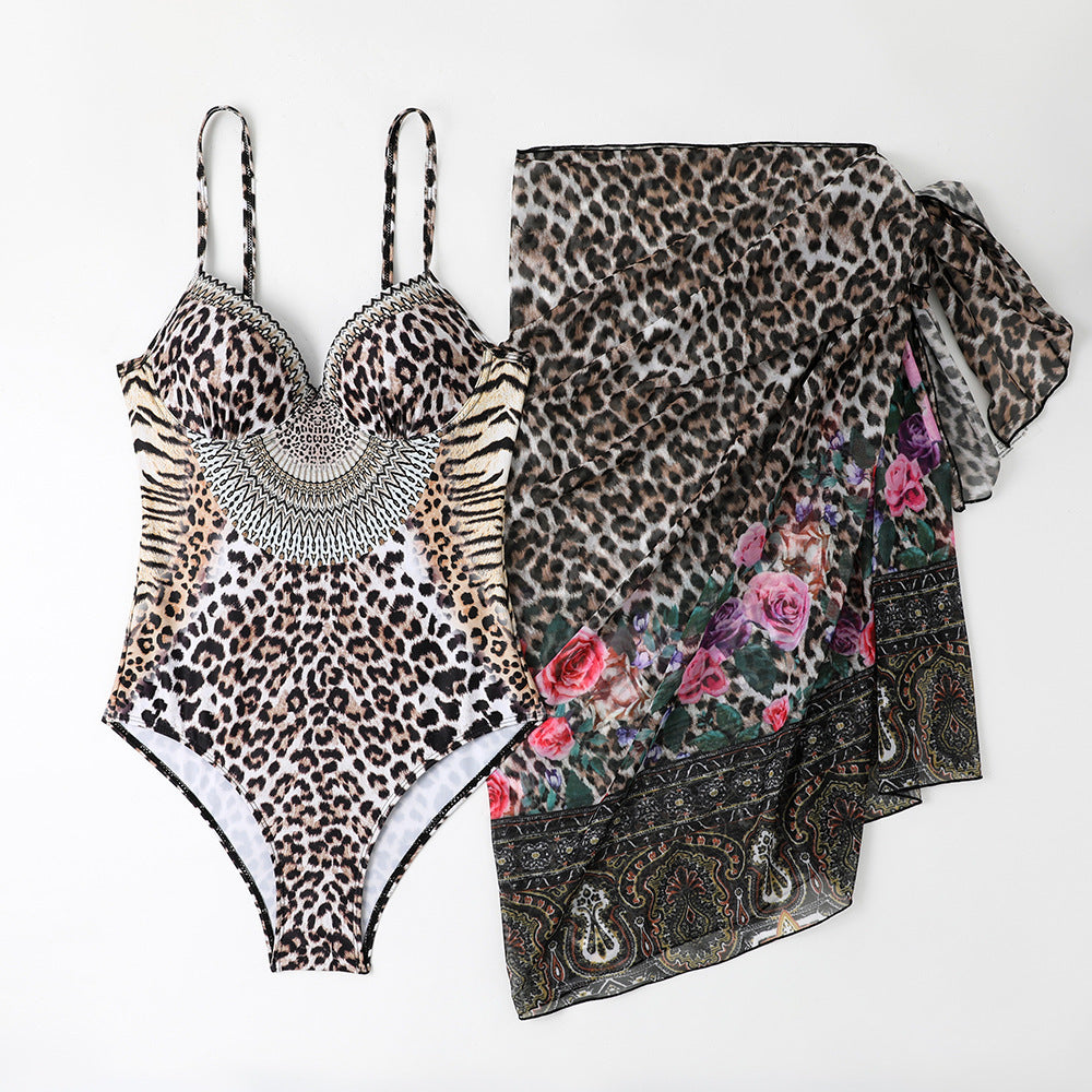 Women's Leopard Print Casual One-piece Swimsuit Mesh Long Dress 6e260da5 12b4 4d04 ba87 7c4da06a0120