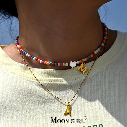 Colorful Beads Initial Choker For Women Stainless Steel Lett 6e2ea83f 19e3 41ff aedf c6b7f98459d7