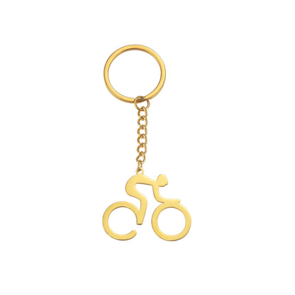 Gexiang Factory Titanium Steel Cutting Hollow 18K Real Gold Electroplating Simple Stroke Bicycle Pendant Stainless Steel Key 