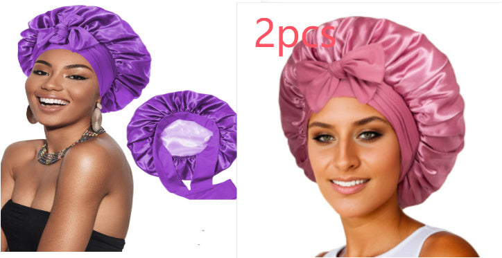 Double-layer Satin Ribbon Round Cap Bow Artificial Silk Beauty Hair Care Wide-brimmed Hat 6e7d7aa6 4500 4510 abaf 1a6edd1b400