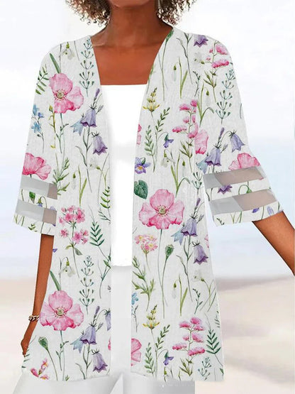 Floral Print Mid Length Sleeves Loose Small Coat 6e820517 07dc 4967 b097 b8847f25da8c