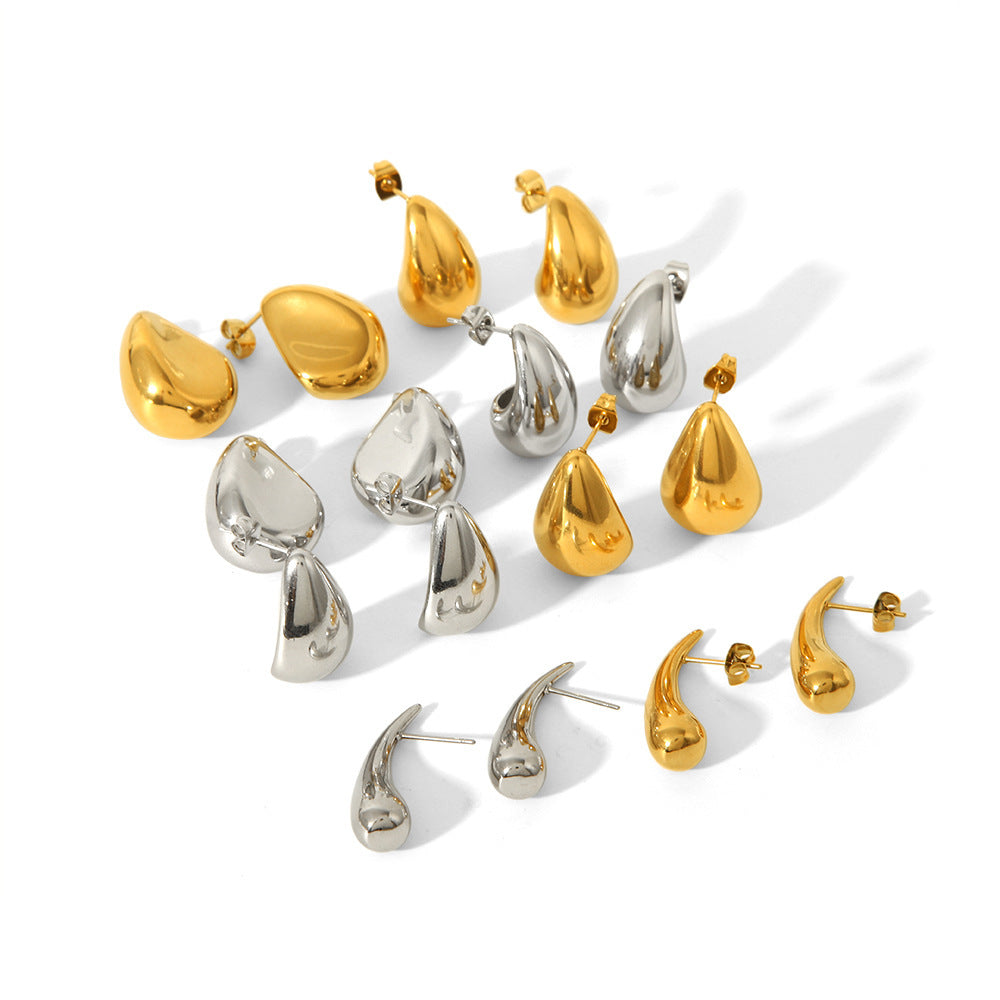 18K Gold High-grade Titanium Steel Simple Women's Ear Studs - HD Wireless Product #5