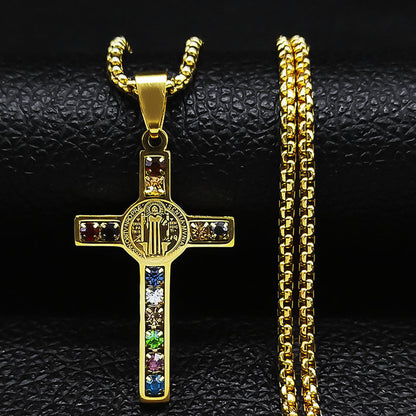 St Benedict Crystal St Pendant Cross Stainless Steel Necklace 6e83e920 f1a7 4e74 b4c3 af3e0ef959c0