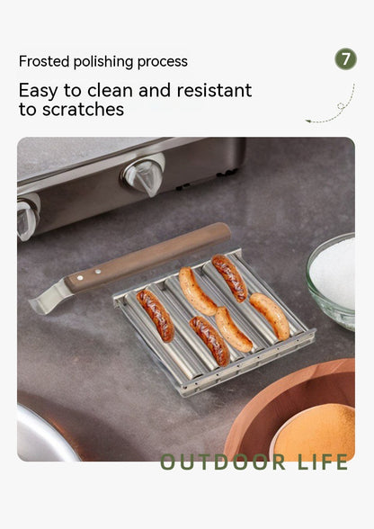 Hot Dog Rack Removable Stainless Steel Roasted Sausage Doll Rack Rolling Barbecue