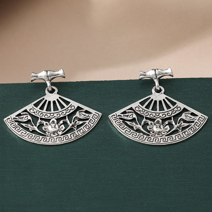 Retro Hollow Fan Classical Pattern Silver Stud Earrings 6ed242f6 391b 4c4c 9cd8 09b887beb103