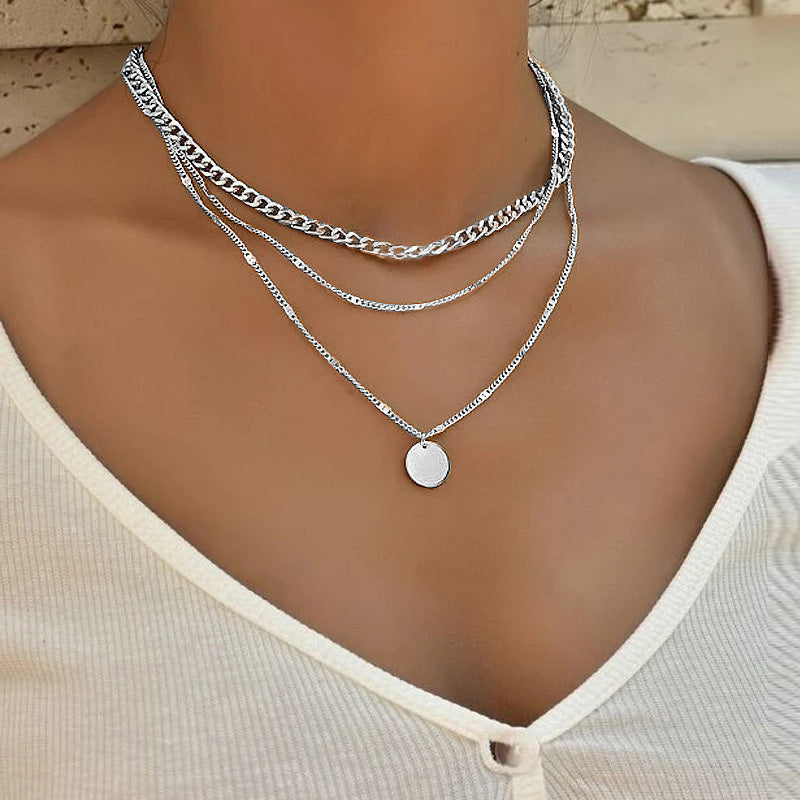Women's Multilayer Necklace Ins Fashion Disc Pendant Clavicle Necklace Chains Personality Jewelry 6ed7527f 79c6 4f80 9a26 556
