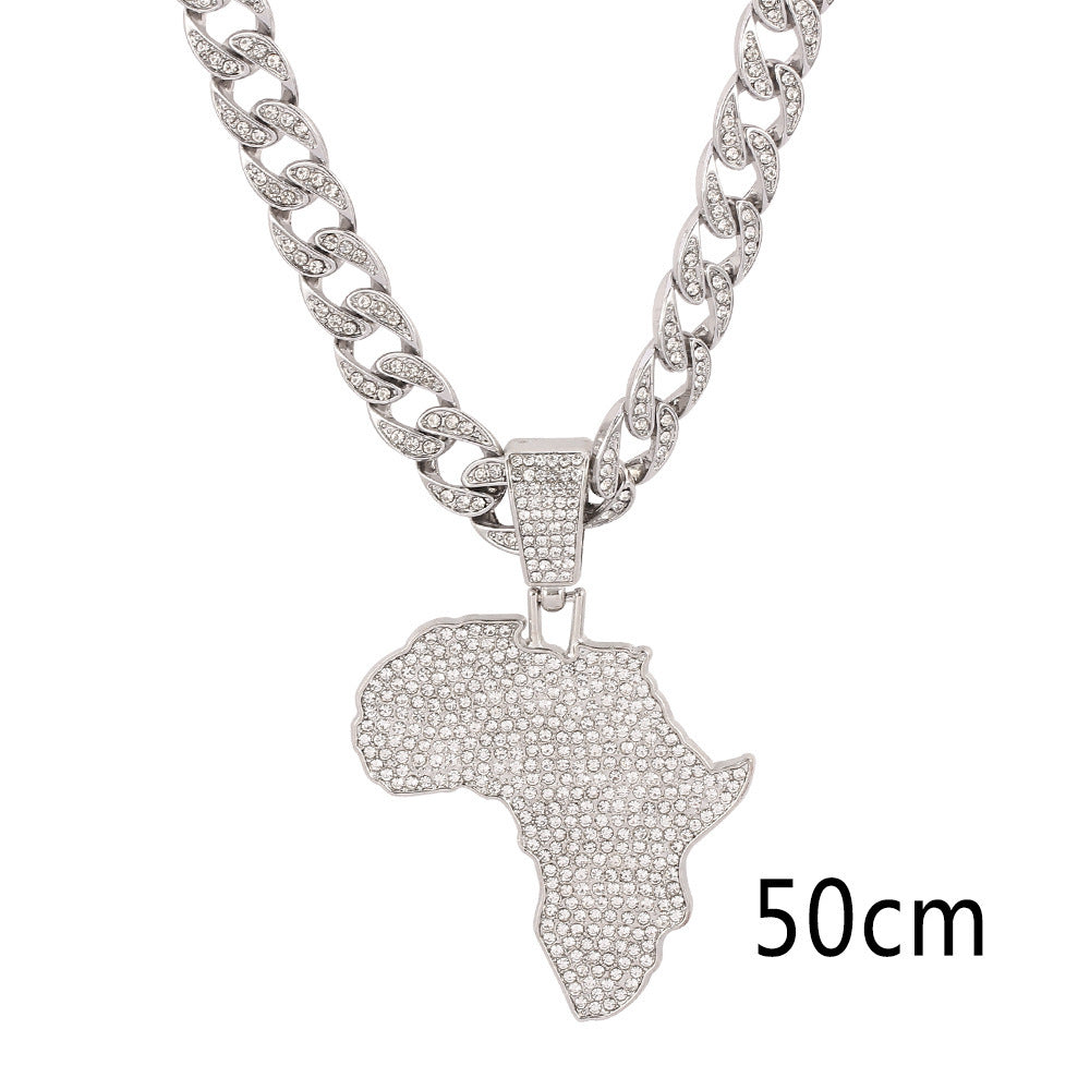 Africa Map Cuba Chain Diamond Personality Fashion Pendant Necklace 6ee06f3f b3fb 4c60 b41d b72396951bdb