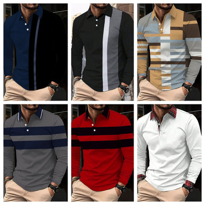Men's Button Casual Slim Lapel 3D Printed Long Sleeve