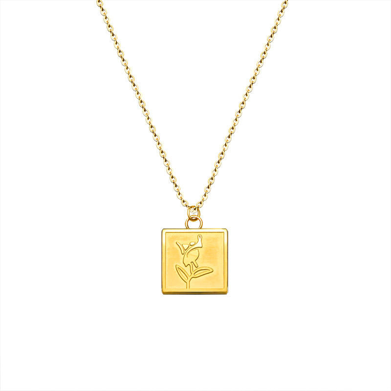 European And American Ins Wind Rose Flower Pendant Square Necklace 6f0cae04 8dcd 4fc2 9b96 431d2523d2bc