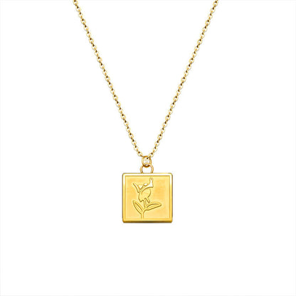 European And American Ins Wind Rose Flower Pendant Square Necklace 6f0cae04 8dcd 4fc2 9b96 431d2523d2bc