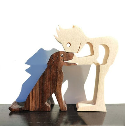 DIY Figurine Wood Dog Ornament Sculpture Home Decoration A Man A Dog Wood Sculpture Christmas Gifts Model Decor 6f99f692 0661