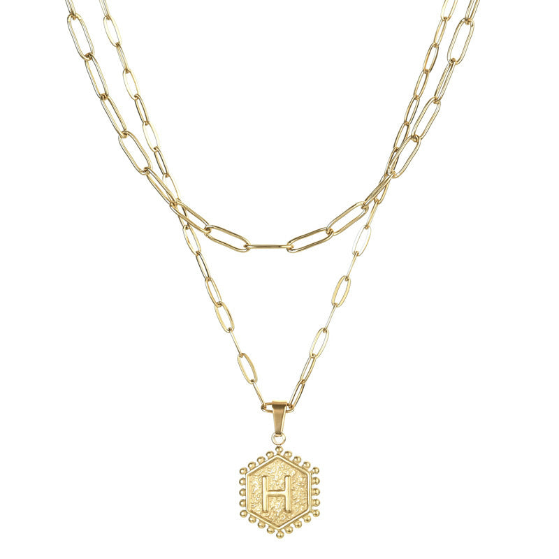 14K Gold Double-layer Combination Necklace Cool Female Letter Stainless Steel Necklace - HD Wireless Product #10