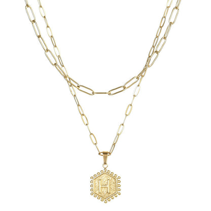 14K Gold Double-layer Combination Necklace Cool Female Letter Stainless Steel Necklace - HD Wireless Product #10