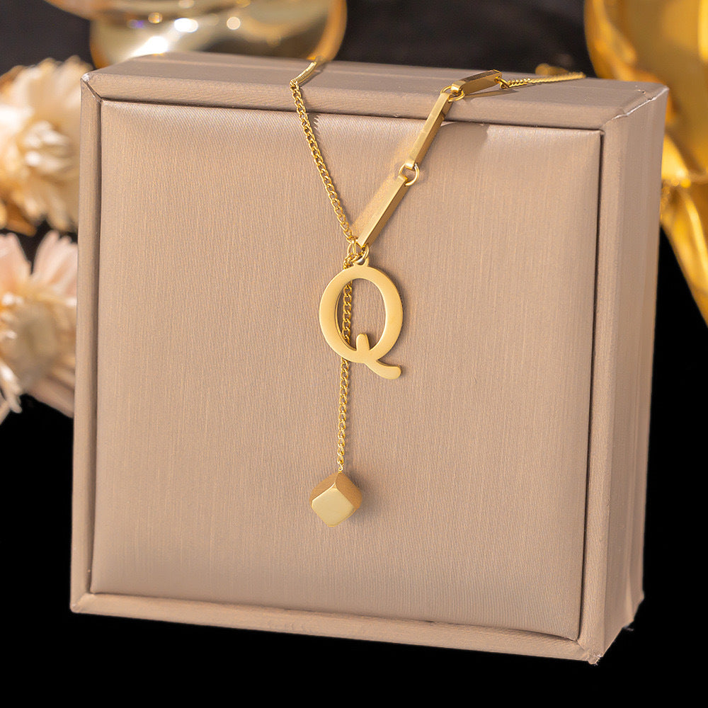 Necklace Ornament Titanium Steel Tassel 26 Letters Female Small Square Pendant Graceful Personality Jewelry 6fe937f8 2a37 46b
