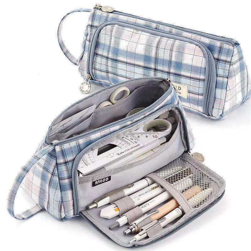 Canvas Pen Bag Large Capacity Double Wall Cute Multi-functional Girl Stationery Box High School Junior High School Japanese S