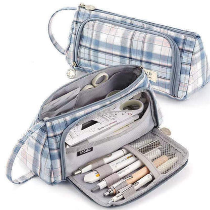 Canvas Pen Bag Large Capacity Double Wall Cute Multi-functional Girl Stationery Box High School Junior High School Japanese S