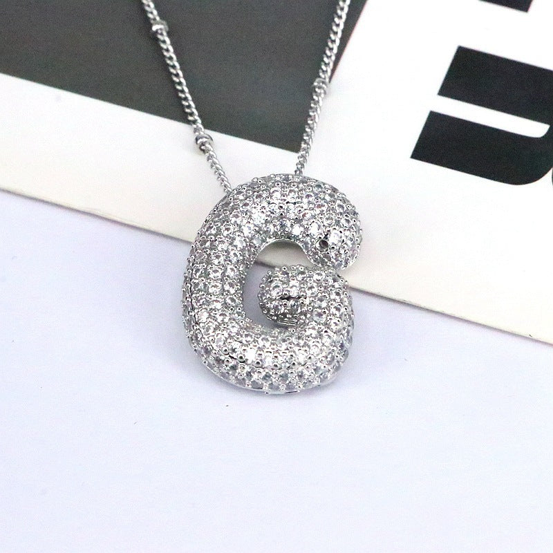 Brass Zircon Bubble Balloon Letter Pendant Necklace For Women 702b908d 70a3 4489 968b 8d2b6d146e66
