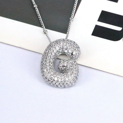 Brass Zircon Bubble Balloon Letter Pendant Necklace For Women 702b908d 70a3 4489 968b 8d2b6d146e66