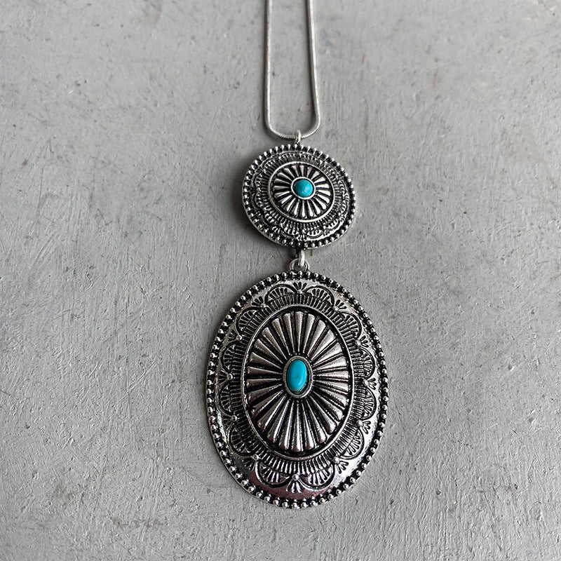 Ethnic Style Retro Jewelry Simple Turquoise Pumpkin Flowers Metal Long Chain 70464849 7491 4e76 a5e8 d05f1020129a