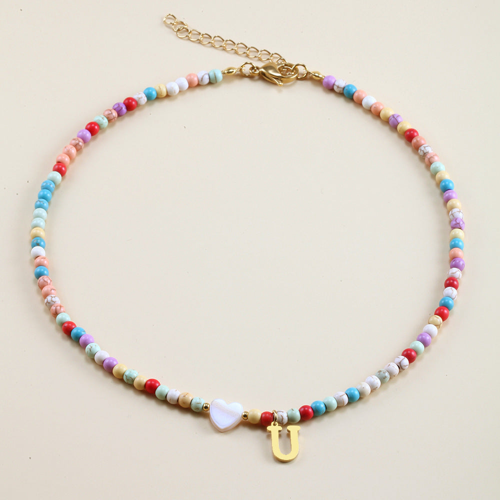 Colorful Beads Initial Choker For Women Stainless Steel Lett 7048afec 948e 4324 94fe 61b3be9f39f1