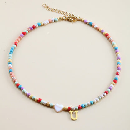 Colorful Beads Initial Choker For Women Stainless Steel Lett 7048afec 948e 4324 94fe 61b3be9f39f1