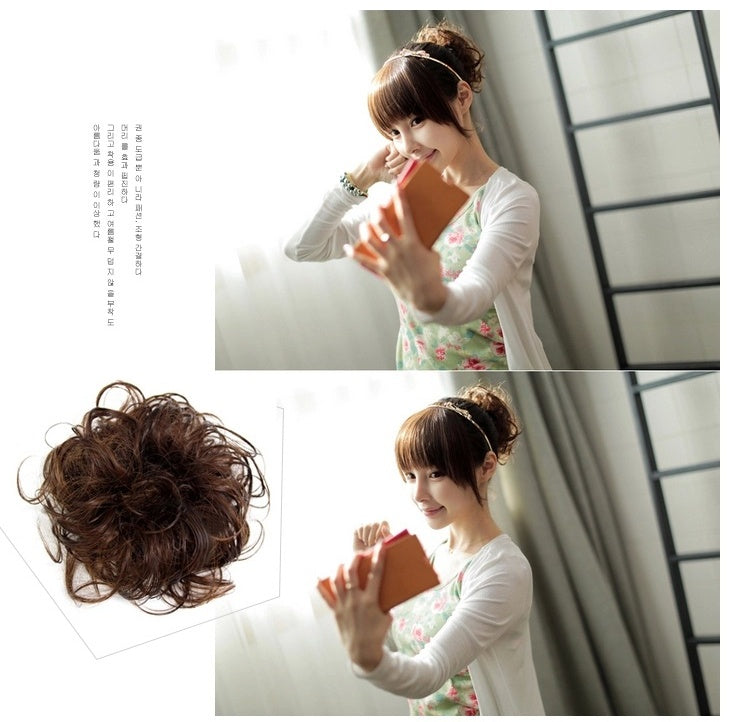Europe, Japan, and South Korea popular hair bun fluffy natural drawstring curly hair ball head hair ring hair set female hair