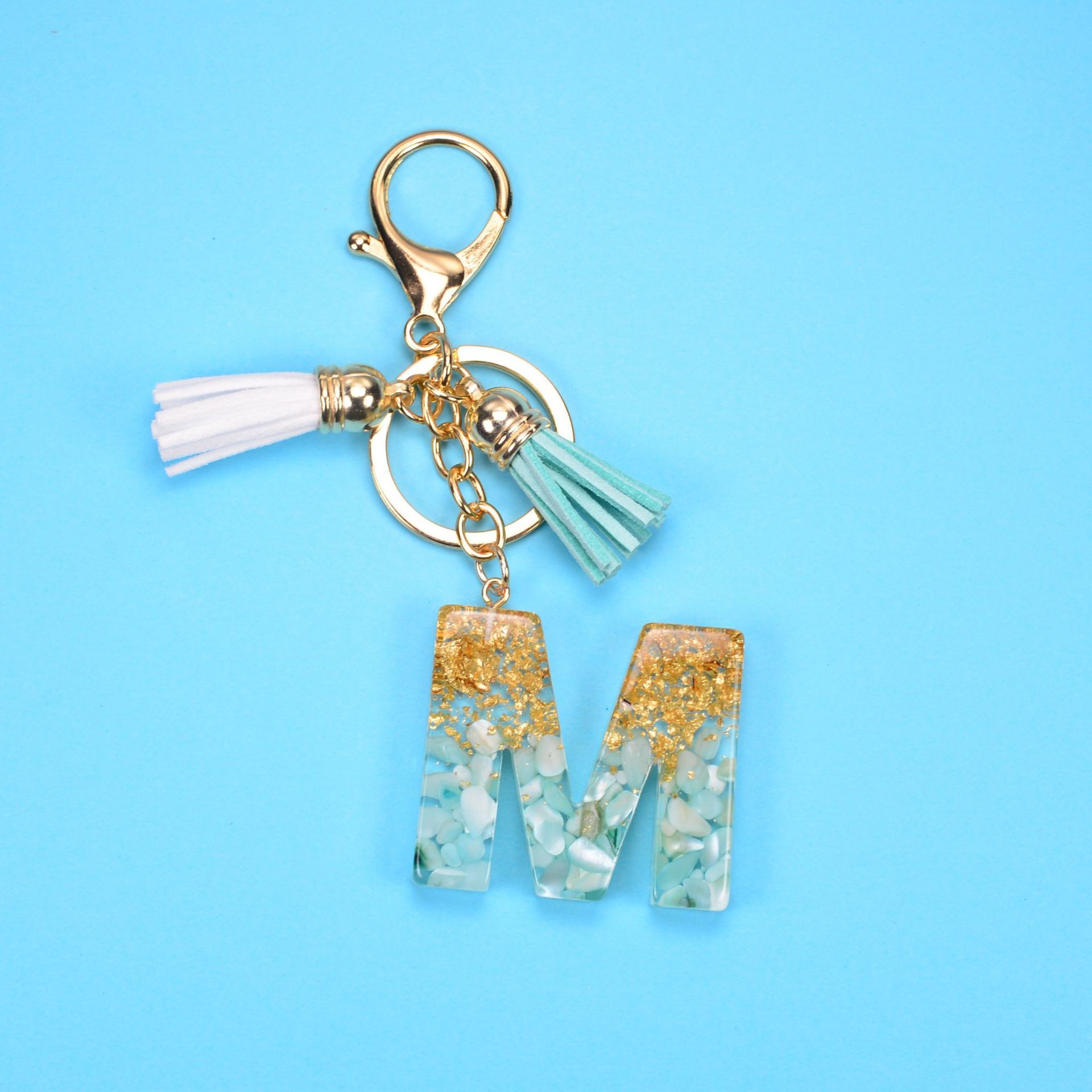 English Alphabet Keychain Tassel Pendant Stone Gold Foil Resin Key 705f8217 f39e 41a3 a1c6 81ae500af88d