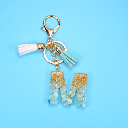 English Alphabet Keychain Tassel Pendant Stone Gold Foil Resin Key 705f8217 f39e 41a3 a1c6 81ae500af88d