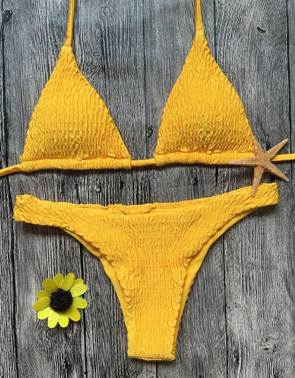 Swimsuit sexy pleated triangle bikini 7095948842534