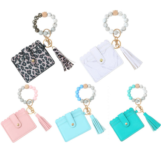 Women's Silicone Beads PU Tassel Silicone Bracelet Keychain 709f0eff 6f99 49e7 92e0 e24649e51861
