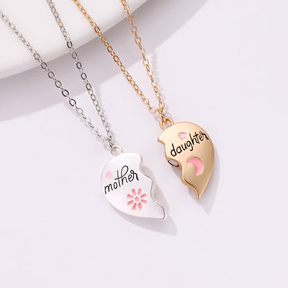 2PCS Set Jewelry Mother Daughter Necklace Matching Heart Magnetic Pendant Fashion Gifts For Mother's Day - HD Wireless Product #3