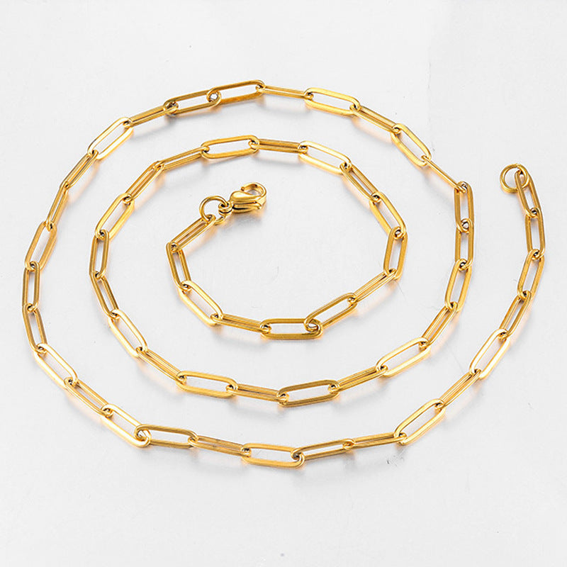18k Gold Stainless Steel Paper Clip Clavicle Necklace Female 0 Word Chain All-match - HD Wireless Product #2