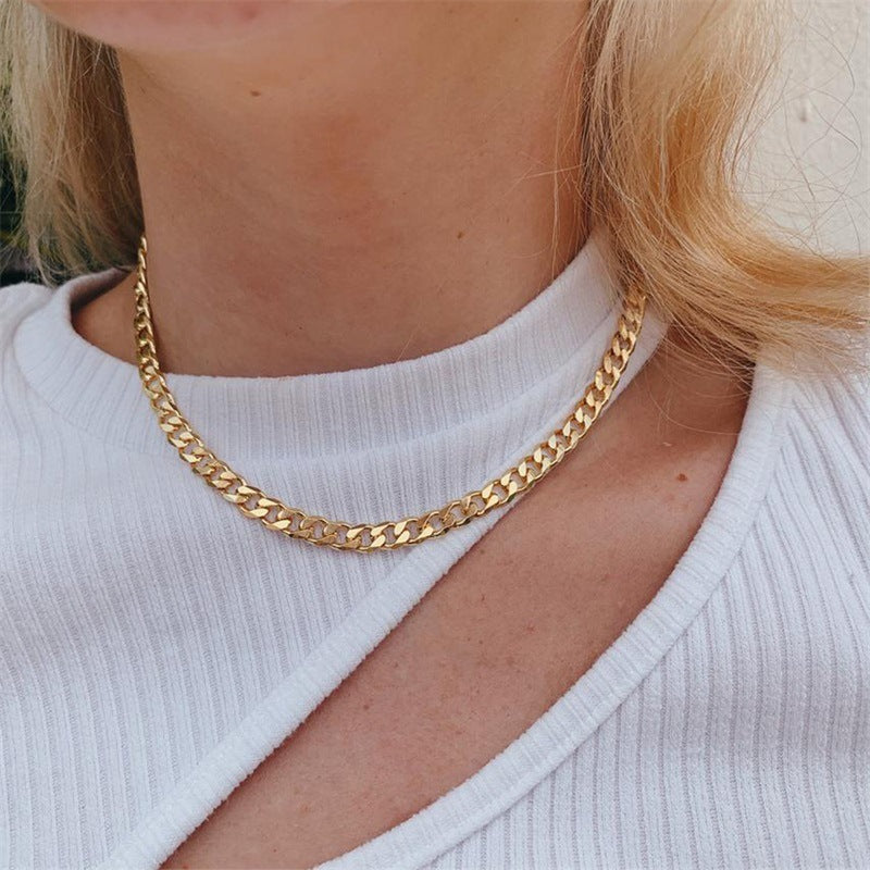 Stainless Steel Necklace 14K Gold Plated Cuban Chain Clavicle Chain 71142150 e4ca 4419 b48d 1b31ff48c76e