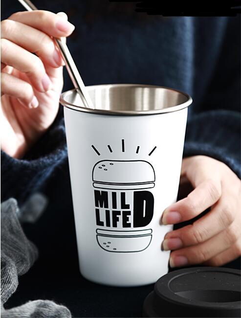 ROKEN Stainless Steel Cups with Lids & Straws 350ML Metal Drinking Mugs Coffee Mug Food Grade Cups BPA Free for Children Adul