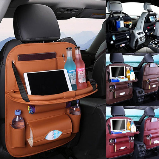 Universal Multifunctional Car Seat Bag with Foldable Table PU Leather Multi-pocket 712227595028363