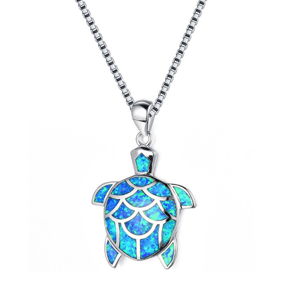 Blue opal ladies cute little turtle necklace 7131591863578