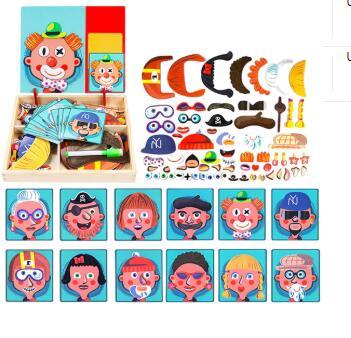 Montessori Magnetic Fun Puzzle Children's Wooden Puzzle Box Game Cartoon Educational Painting Toys For Children Gift Antistre