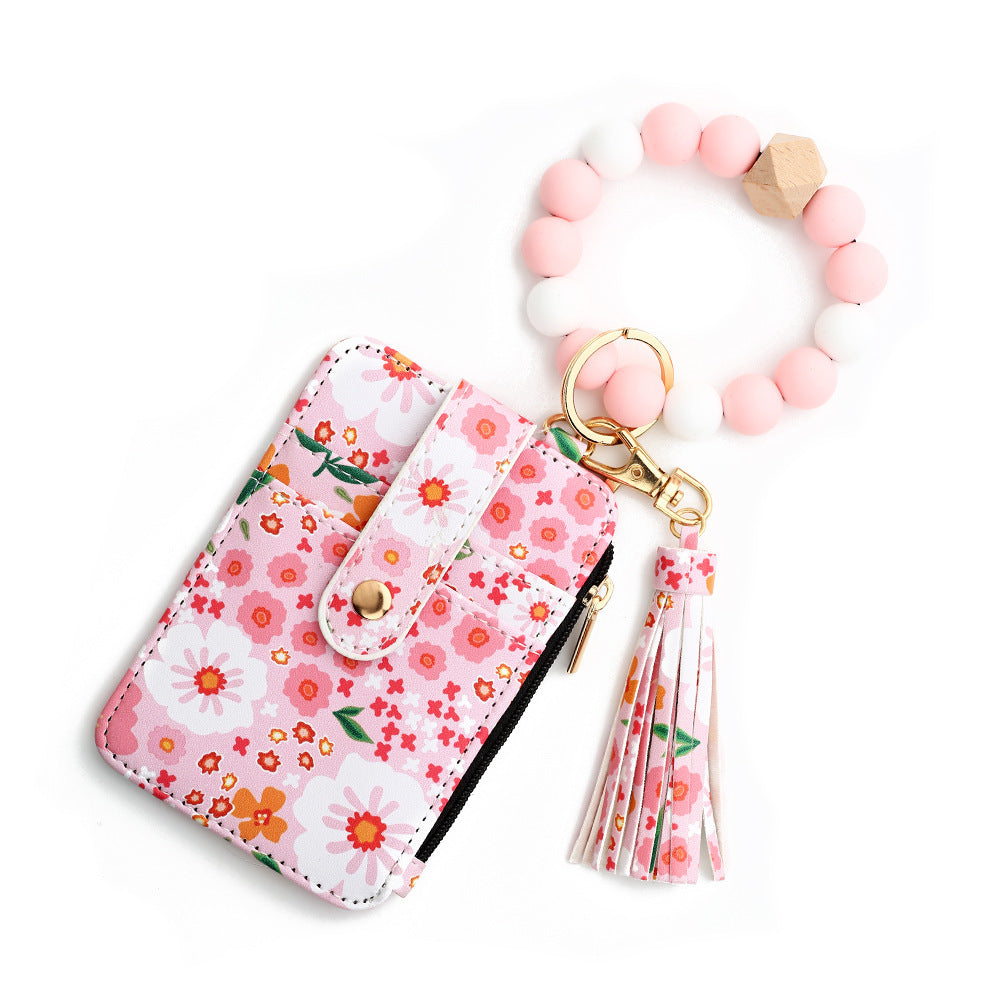 Women's Floral Print Leather Card Bag - 图片 5