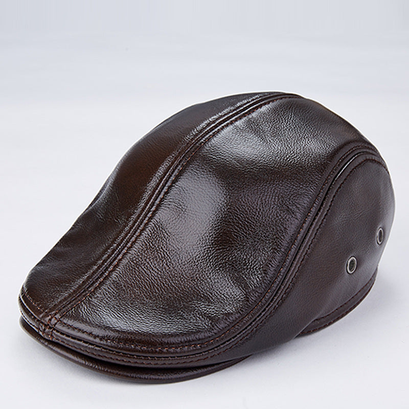 Men Genuine Cowhide With Ear Flaps Beret Hats 717718993369