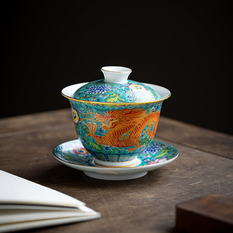 Enamel Ceramic Gaiwan Dragon And Phoenix Tea Cup 71d186da d856 4542 86b4 4ef08fd82e50