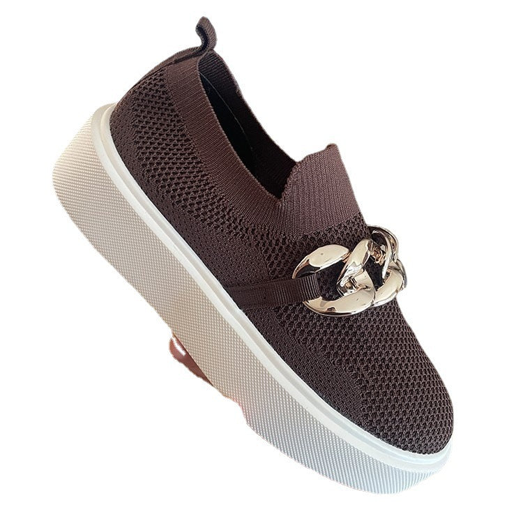 Spring And Autumn New Thick Bottom Shallow Mouth Knitted Mesh Chain Outer Wear Casual Women's Shoes 71f20a29 9033 4648 a3ff e
