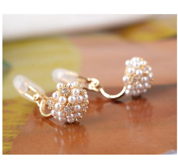 Non-piercing Pearl Rice Ball Ear Studs