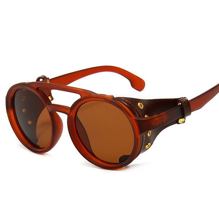 Retro Round Frame Punk Steam Sunglasses Personality Leather Case Sunglasses 721786d6 ca00 4486 b8cd a2c90fccf0f9