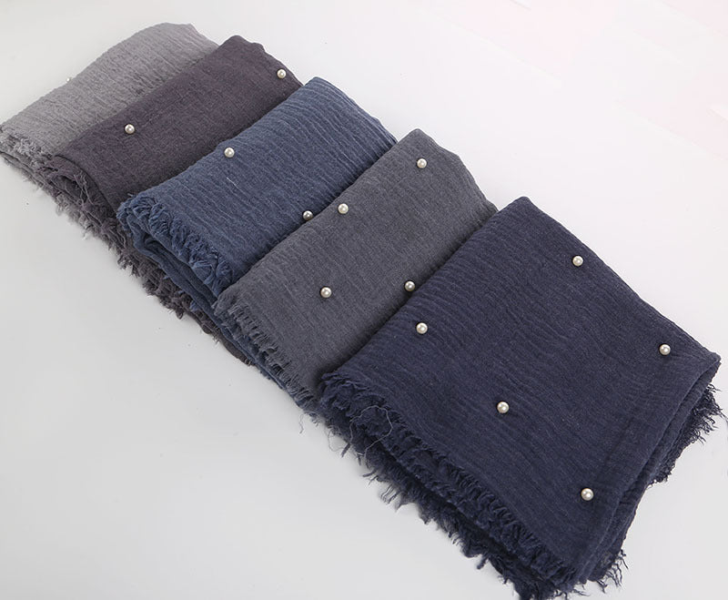Cotton and linen crumpled monochrome scarf 7217911980888