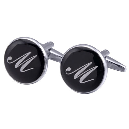 French Cufflinks black round Enamel Traditional letter Cufflinks 721822007991