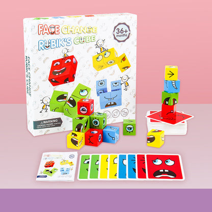 Wooden Expressions Toy Wooden Magic Cube Face Pattern Building Blocks Educational Montessori Toys Wooden Matching Block Puzzl