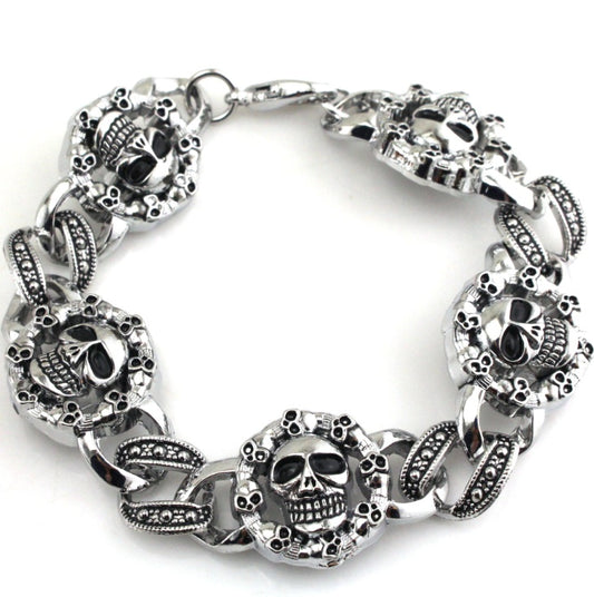 European and American rock band personality punk jewelry men's metal bracelet round skull 7233819770040