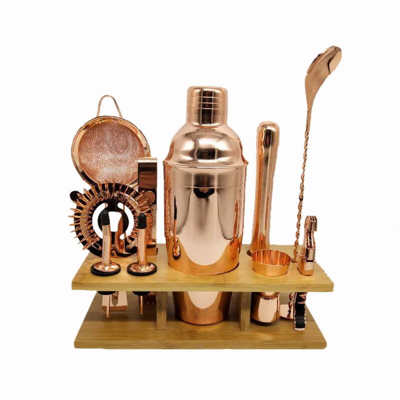 Stainless Steel Cocktail Shaker  with Wooden Stand for Home Bar Party 72466700095