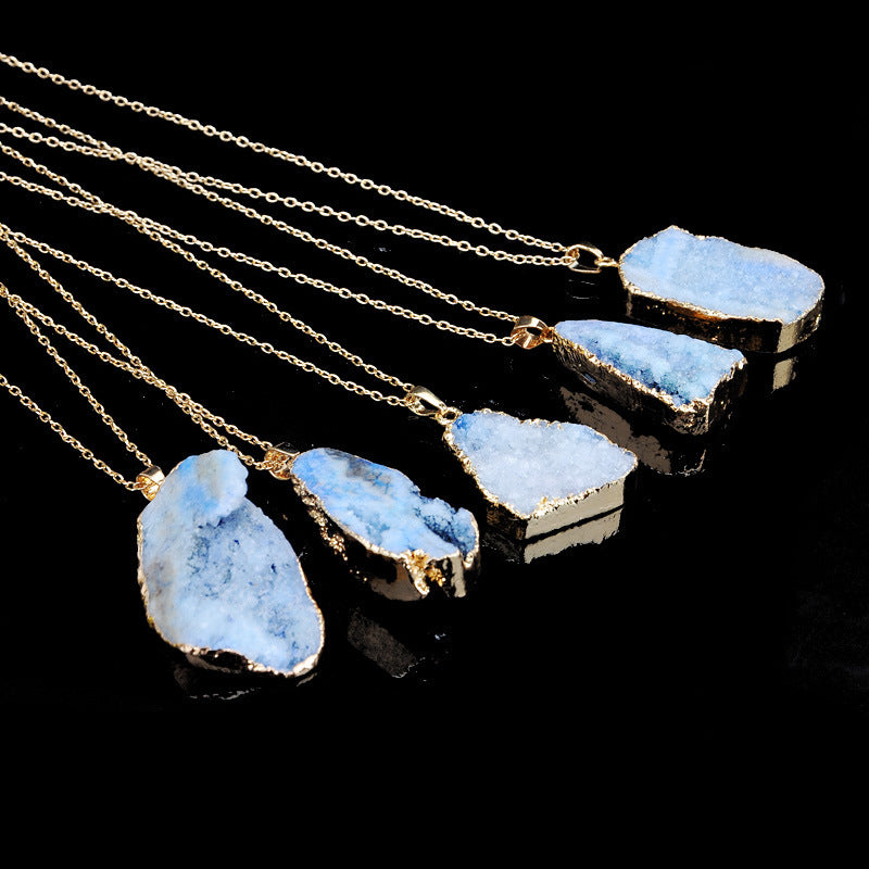 Natural rough stone hole unpolished pendant necklace clavicle chain neck chain sweater chain accessories 724883376920